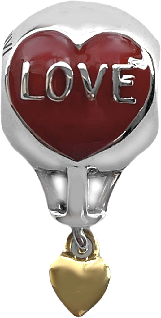 Hot Air Hotair Balloon Love Gold Heart Sterling Silver Dangle Pendant Bead Charm - Bolenvi Pandora Disney Chamilia Cartier Tiffany Charm Bead Bracelet Jewelry 