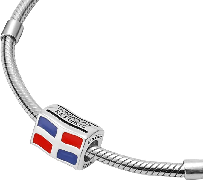 Dominican Republic Flags Travel Country Sterling Silver Dangle Pendant Bead Charm - Bolenvi Pandora Disney Chamilia Jewelry 