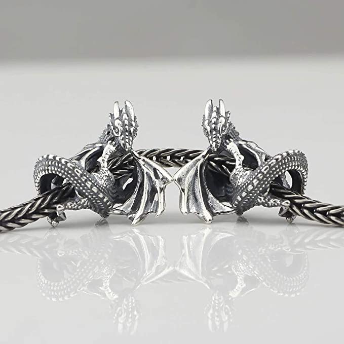 Fairytale Ice Fire Dragon Sterling Silver Bead Charm - Bolenvi Pandora Disney Chamilia Cartier Tiffany Charm Bead Bracelet Jewelry 