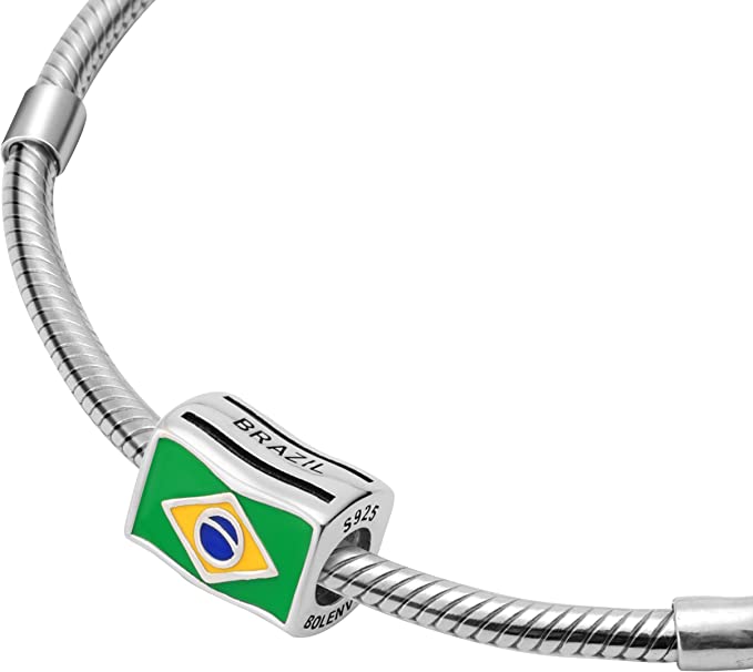 Brazil Flags Travel Country Sterling Silver Dangle Pendant Bead Charm - Bolenvi Pandora Disney Chamilia Jewelry 