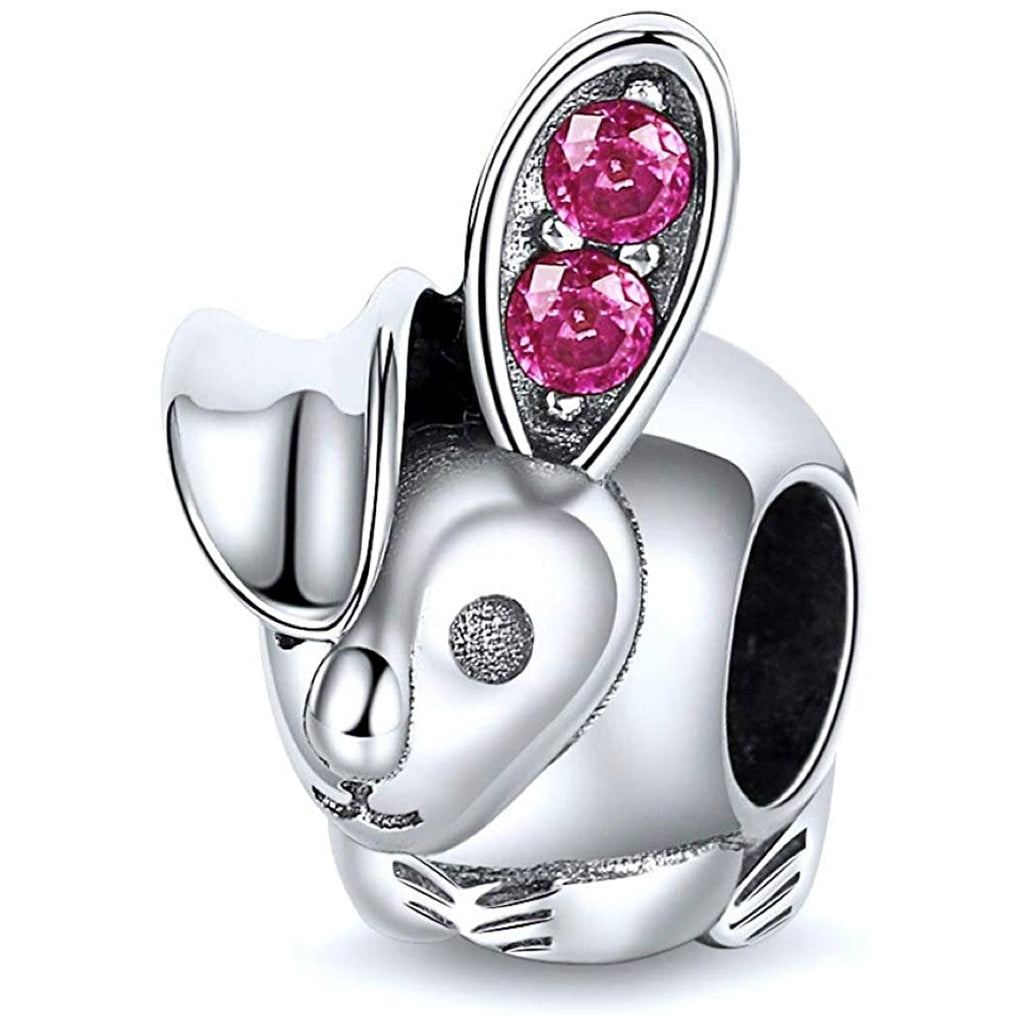 Pink Crystal Rabbit Sterling Silver Bead Charm - Bolenvi Pandora Disney Chamilia Cartier Tiffany Charm Bead Bracelet Jewelry 