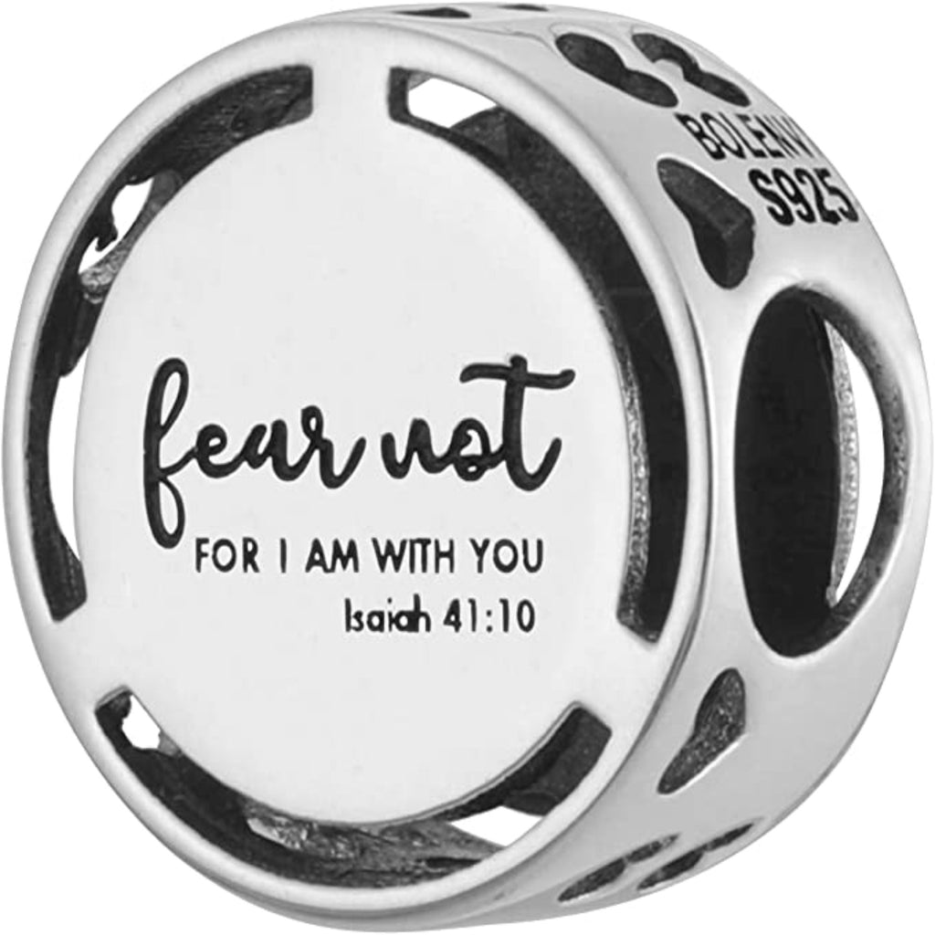 Fear Not, For I Am With You - Isaiah 41:10 Sterling Silver Bead Charm - Bolenvi Pandora Disney Chamilia Cartier Tiffany Charm Bead Bracelet Jewelry 