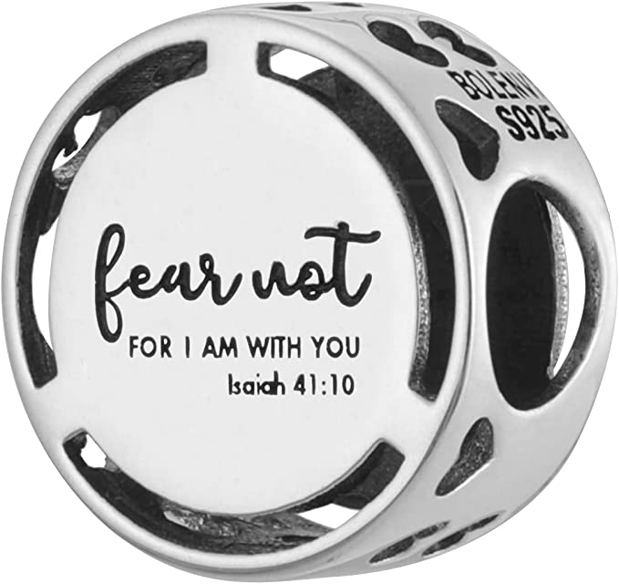 Fear Not, For I Am With You - Isaiah 41:10 Sterling Silver Bead Charm - Bolenvi Pandora Disney Chamilia Cartier Tiffany Charm Bead Bracelet Jewelry 