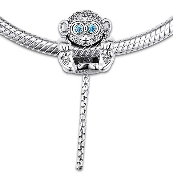 Sitting Monkey Sterling Silver Dangle Pendant Bead Charm - Bolenvi Pandora Disney Chamilia Jewelry 