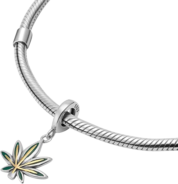 Marijuana Leaf Sterling Silver Dangle Pendant Bead Charm - Bolenvi Pandora Disney Chamilia Cartier Tiffany Charm Bead Bracelet Jewelry 