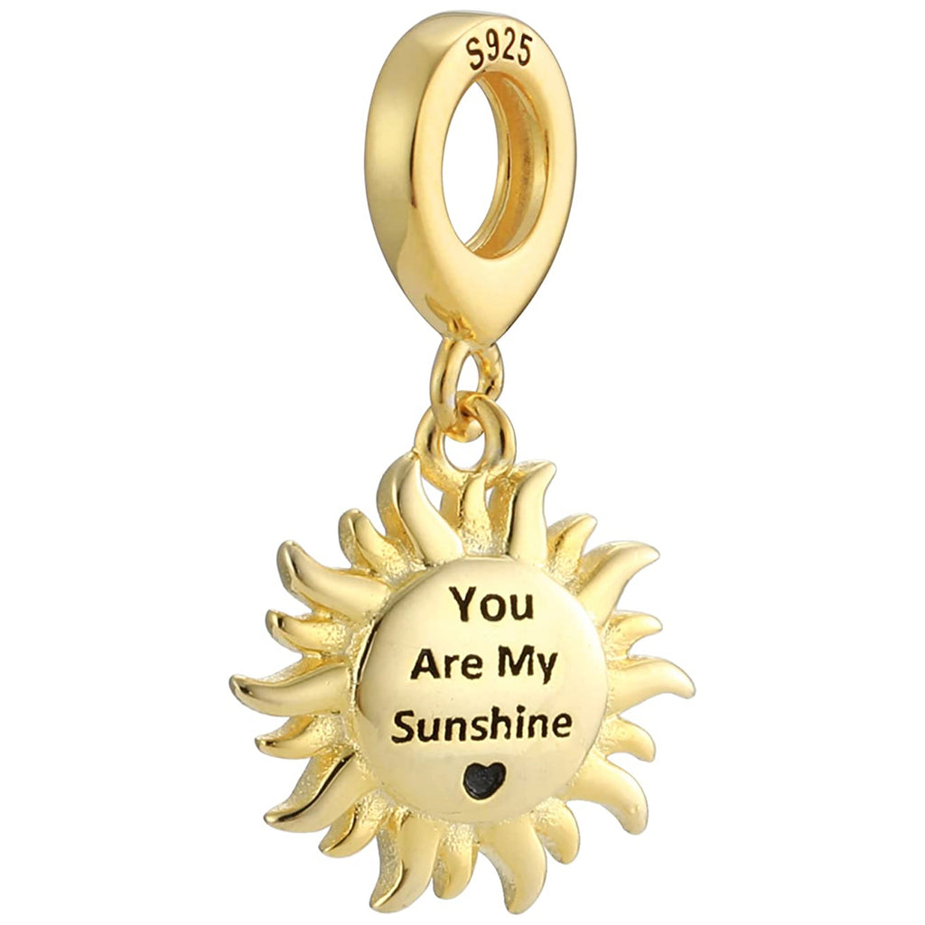 You Are My Sunshine Gold Sun Sterling Silver Dangle Pendant Bead Charm - Bolenvi Pandora Disney Chamilia Cartier Tiffany Charm Bead Bracelet Jewelry 