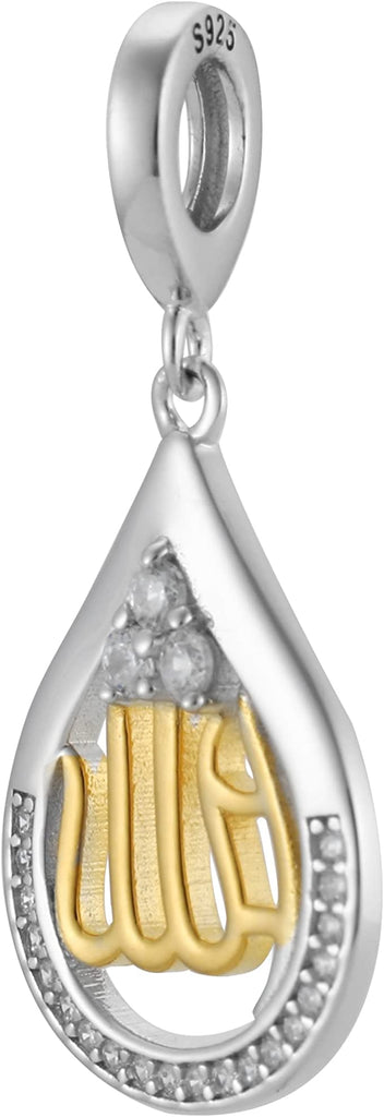 Allah Teardrop Sterling Silver Dangle Pendant Bead Charm - Bolenvi Pandora Disney Chamilia Cartier Tiffany Charm Bead Bracelet Jewelry 