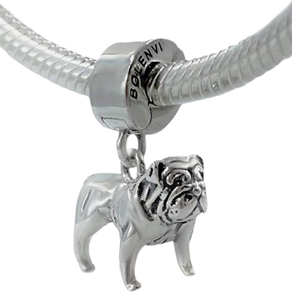 Bulldog Bull Bully Dog Sterling Silver Dangle Pendant Bead Charm - Bolenvi Pandora Disney Chamilia Jewelry 