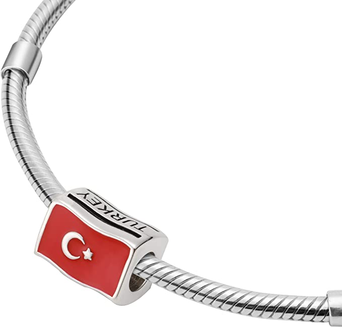 Turkey Flags Travel Country Sterling Silver Dangle Pendant Bead Charm - Bolenvi Pandora Disney Chamilia Jewelry 