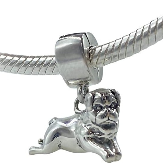 Pug Puggle Mastiff Dog Sterling Silver Dangle Pendant Bead Charm - Bolenvi Pandora Disney Chamilia Cartier Tiffany Charm Bead Bracelet Jewelry 