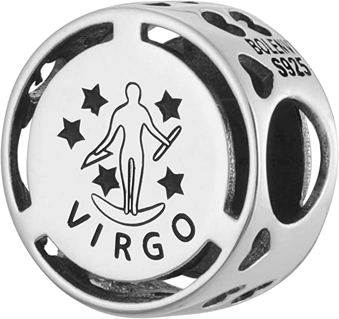 Virgo Zodiac Sign Sterling Silver Bead Charm - Bolenvi Pandora Disney Chamilia Cartier Tiffany Charm Bead Bracelet Jewelry 