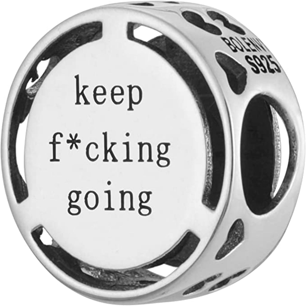 Keep Fucking Going Mantra Sterling Silver Bead Charm - Bolenvi Pandora Disney Chamilia Cartier Tiffany Charm Bead Bracelet Jewelry 