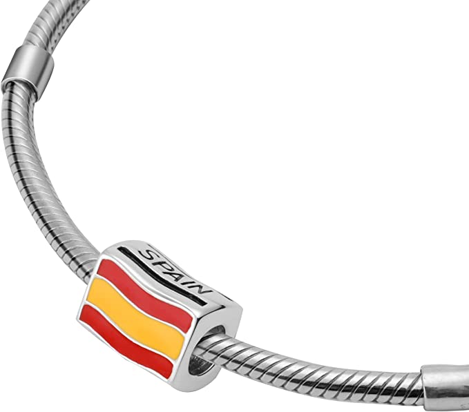 Spain Flags Travel Country Sterling Silver Dangle Pendant Bead Charm - Bolenvi Pandora Disney Chamilia Jewelry 