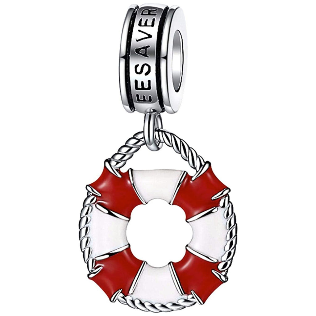 Lifesaver Lifeguard Sterling Silver Dangle Pendant Bead Charm - Bolenvi Pandora Disney Chamilia Cartier Tiffany Charm Bead Bracelet Jewelry 