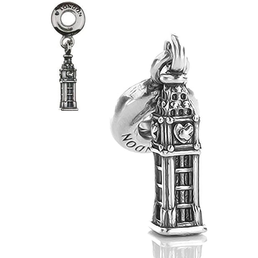 Big Ben Tower London Sterling Silver Dangle Pendant Bead Charm - Bolenvi Pandora Disney Chamilia Cartier Tiffany Charm Bead Bracelet Jewelry 