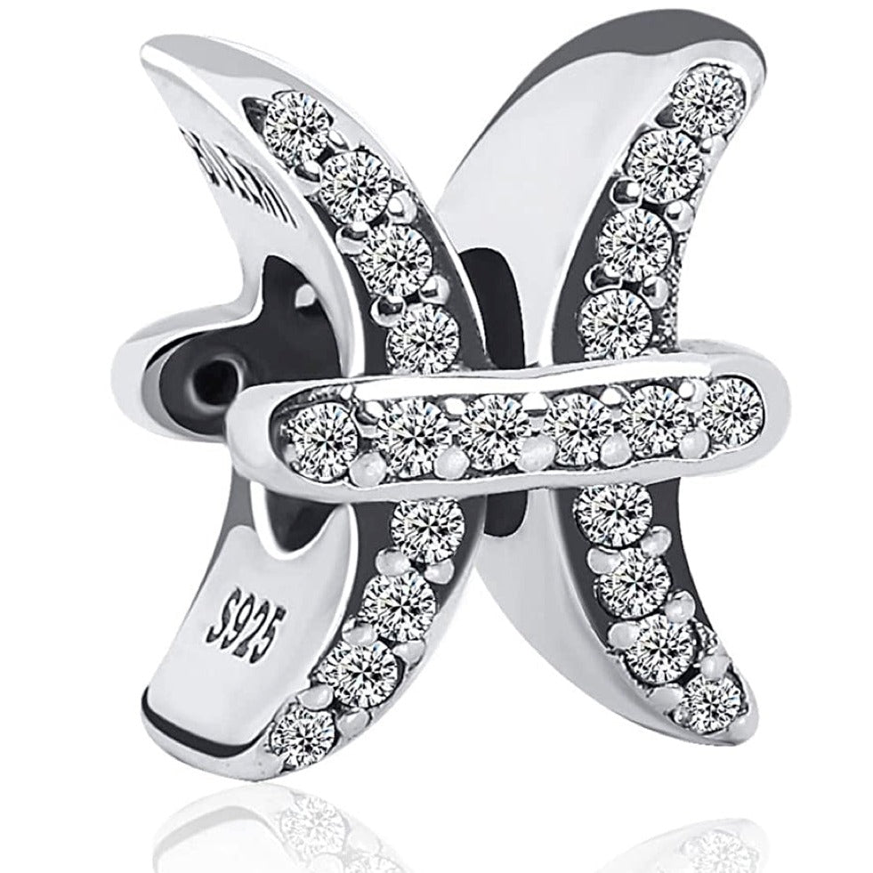 Pisces Zodiac Sterling Silver Bead Charm - Bolenvi Pandora Disney Chamilia Cartier Tiffany Charm Bead Bracelet Jewelry 