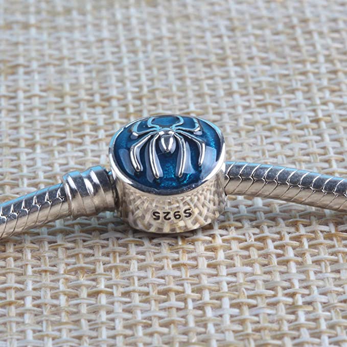 Spider Blue Enamel Sterling Silver Bead Charm - Bolenvi Pandora Disney Chamilia Cartier Tiffany Charm Bead Bracelet Jewelry 