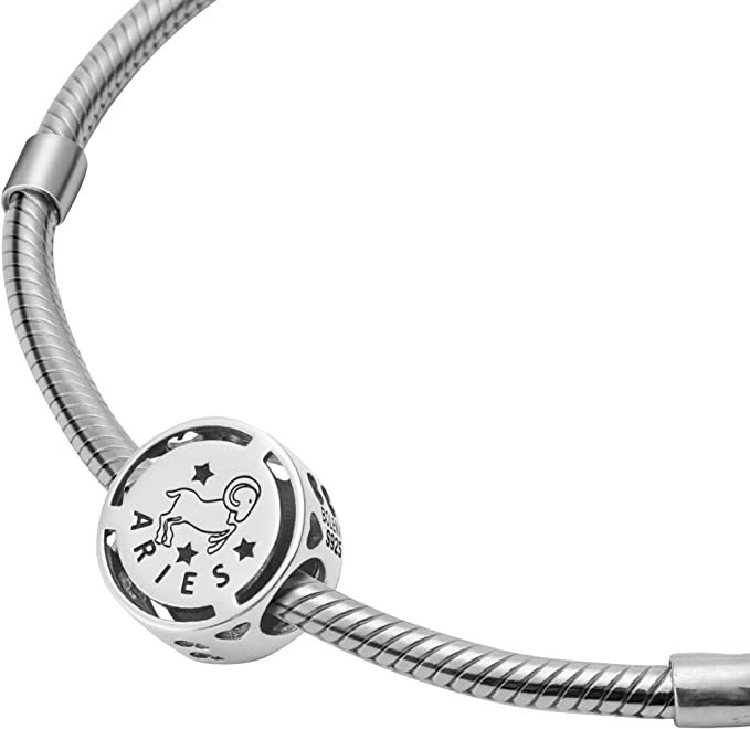 Aries Zodiac Sign Sterling Silver Bead Charm - Bolenvi Pandora Disney Chamilia Cartier Tiffany Charm Bead Bracelet Jewelry 
