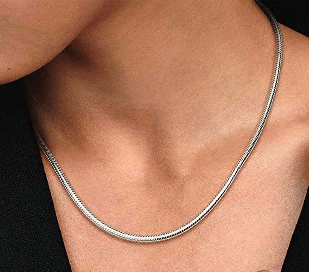24inch Silver Snake Chain Steel Bead Charm Necklace - Bolenvi Pandora Disney Chamilia Cartier Tiffany Charm Bead Bracelet Jewelry 