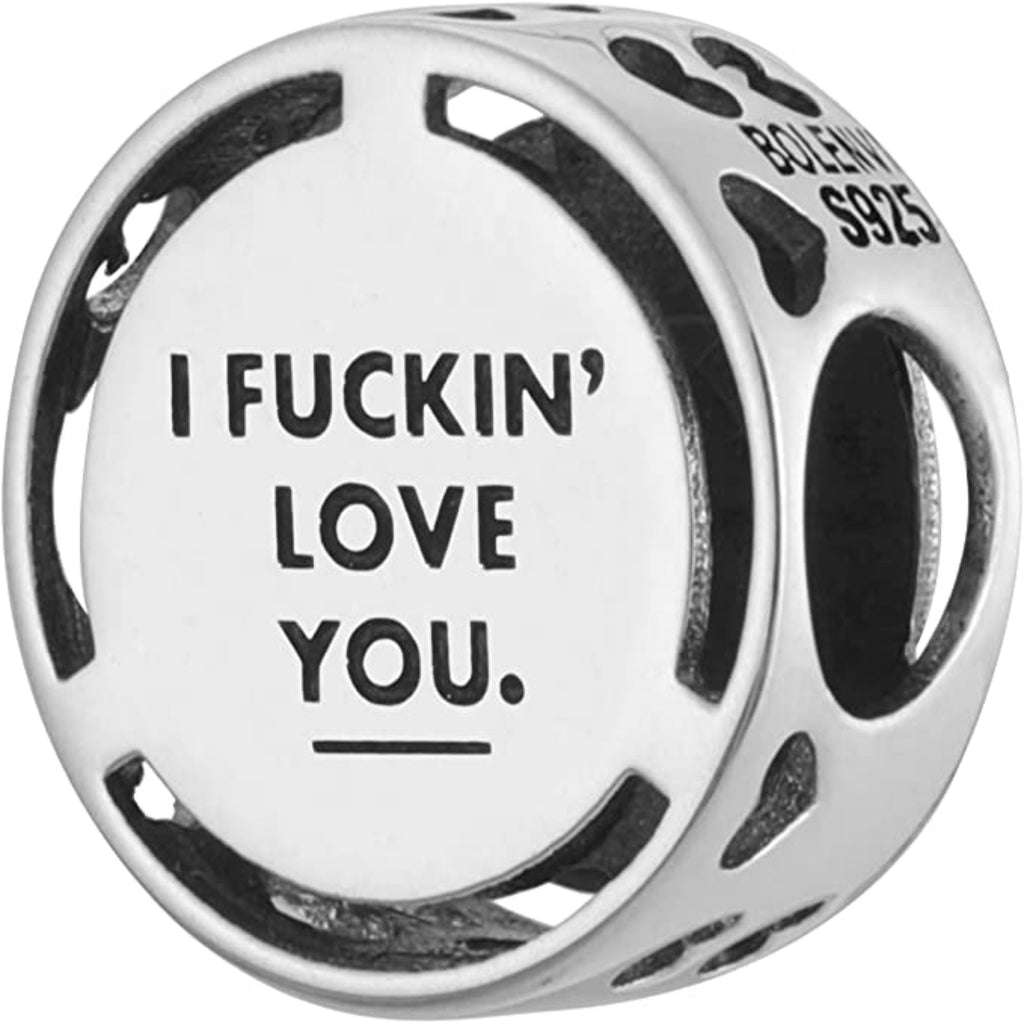 I Fuckin' Love You Sterling Silver Bead Charm - Bolenvi Pandora Disney Chamilia Cartier Tiffany Charm Bead Bracelet Jewelry 