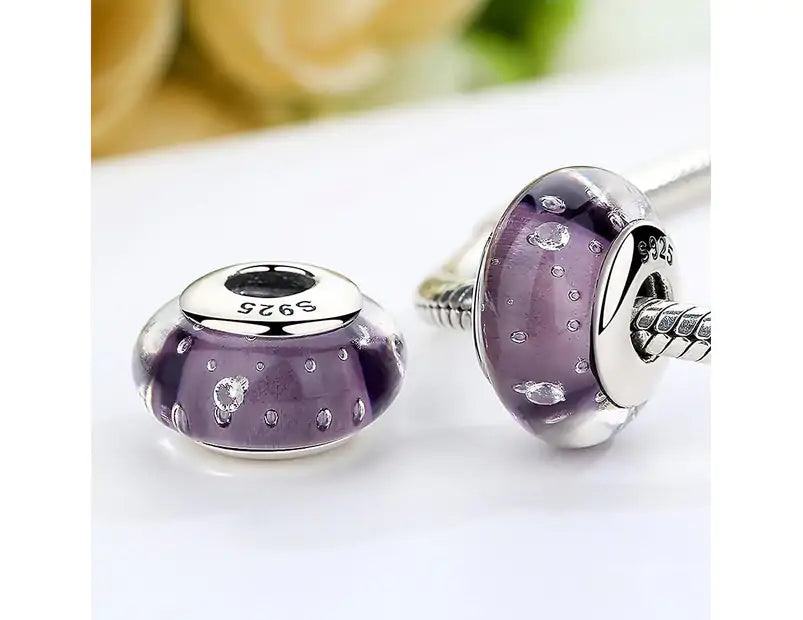 Violet Purple Plum Bubbles Murano Glass Sterling Silver Bead Charm - Bolenvi Pandora Disney Chamilia Cartier Tiffany Charm Bead Bracelet Jewelry 