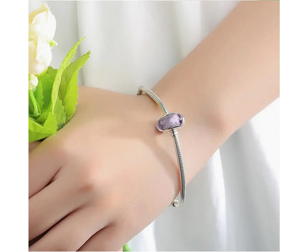 Violet Purple Plum Bubbles Murano Glass Sterling Silver Bead Charm - Bolenvi Pandora Disney Chamilia Cartier Tiffany Charm Bead Bracelet Jewelry 
