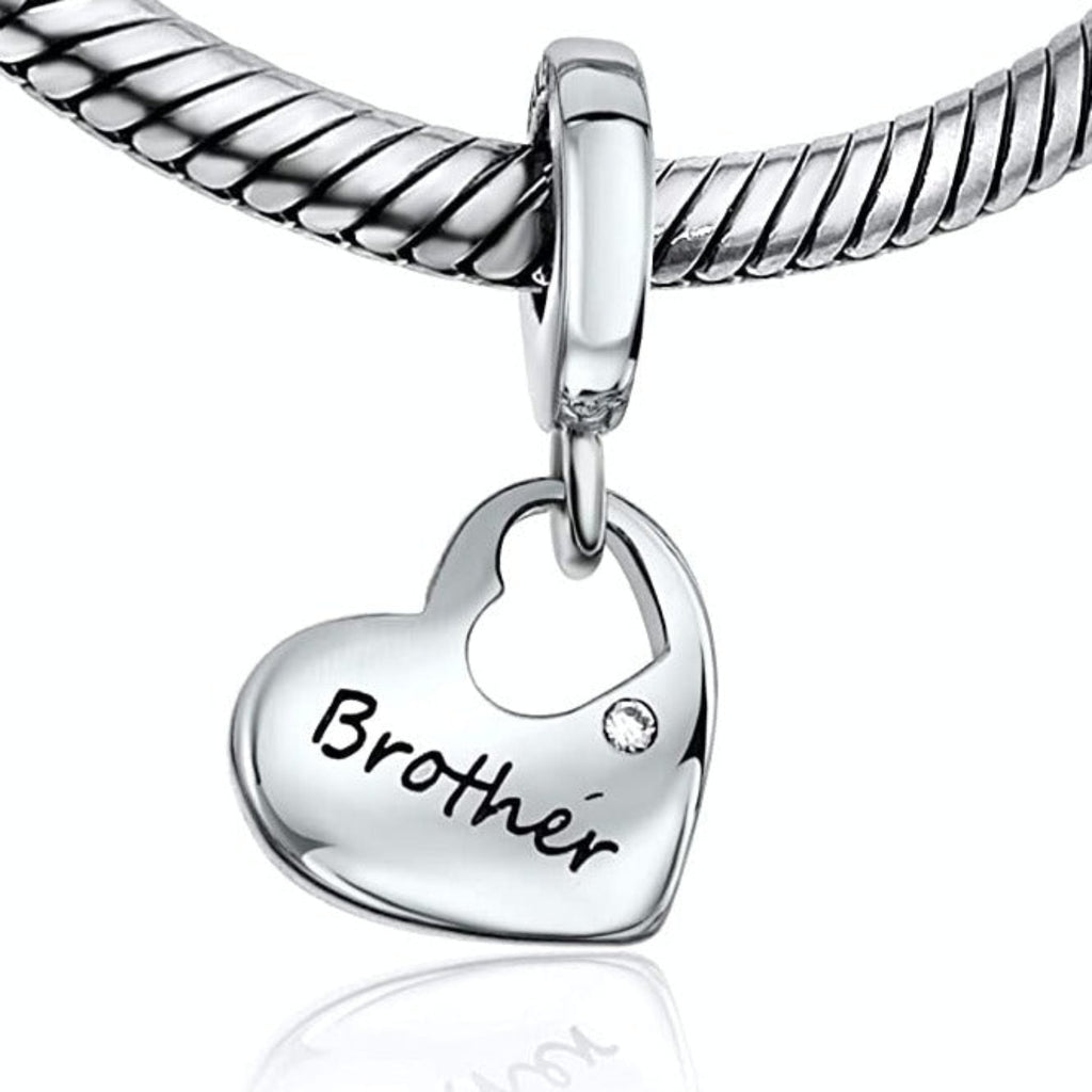 Brother Love Family Heart Sterling Silver Dangle Pendant Bead Charm - Bolenvi Pandora Disney Chamilia Jewelry 