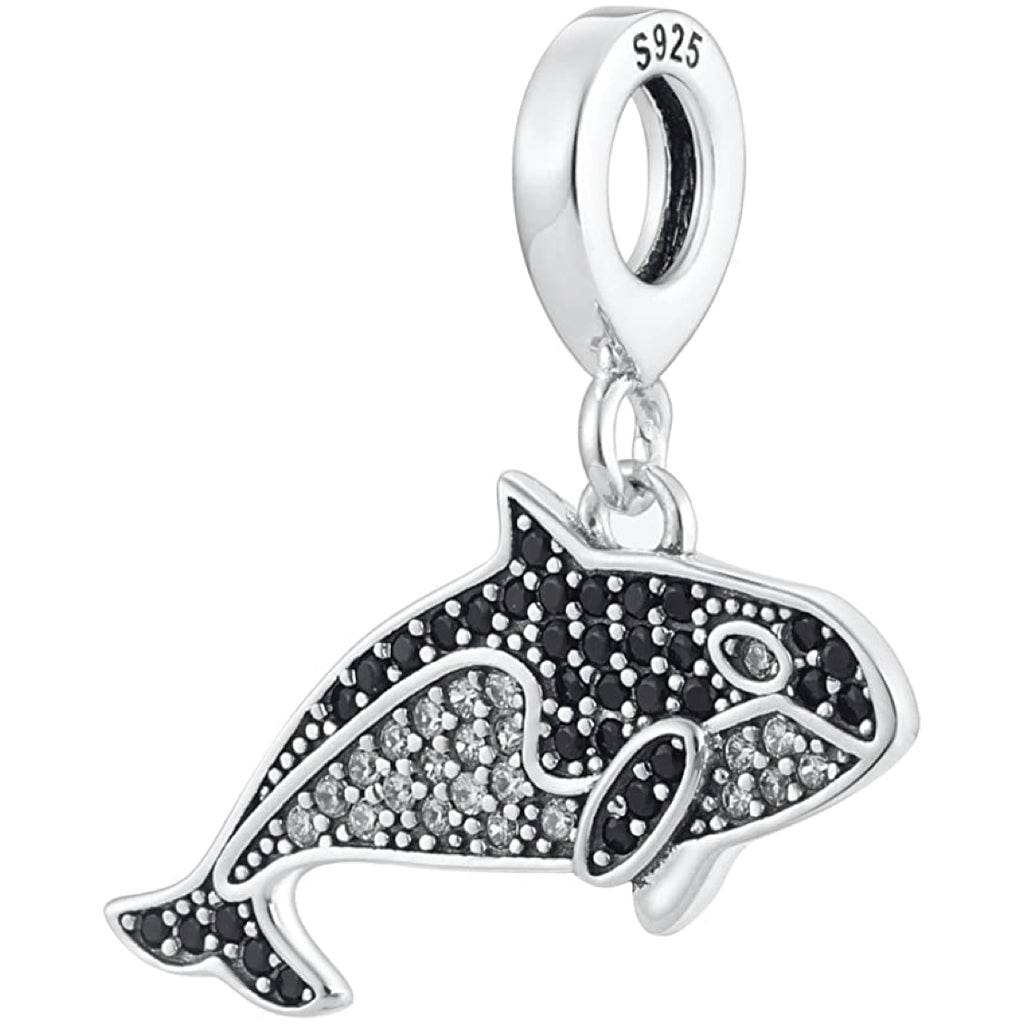 Crystal Whale Orca Sterling Silver Dangle Pendant Bead Charm - Bolenvi Pandora Disney Chamilia Cartier Tiffany Charm Bead Bracelet Jewelry 