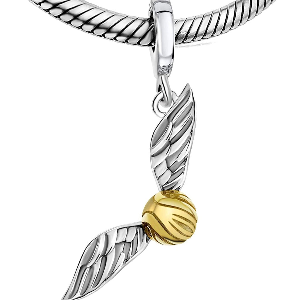 Golden Snitch Sterling Silver Dangle Pendant Bead Charm - Bolenvi Pandora Disney Chamilia Cartier Tiffany Charm Bead Bracelet Jewelry 