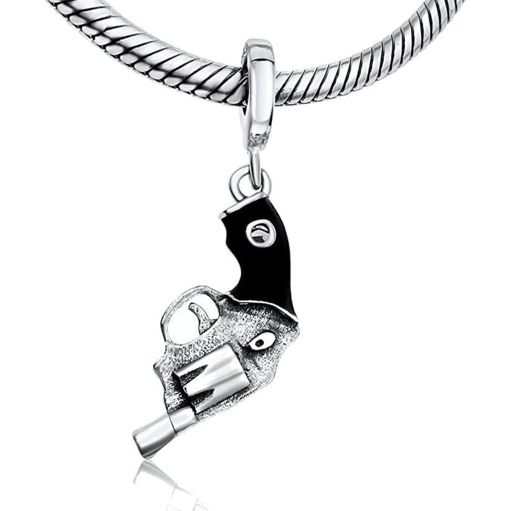 Gun Revolver Pistol Sheriff Police Sterling Silver Dangle Pendant Bead Charm - Bolenvi Pandora Disney Chamilia Jewelry 