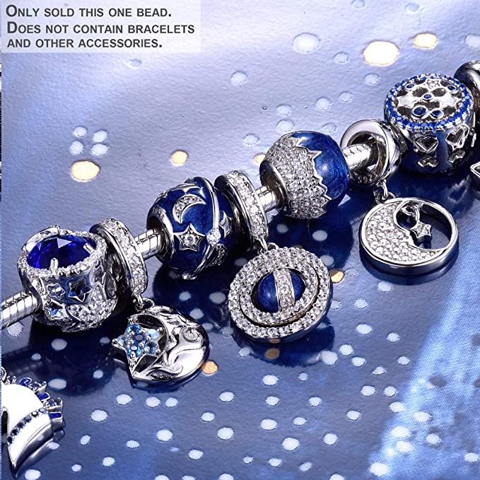 Crystallized Blue Mountain Peak and Ocean Sterling Silver Dangle Pendant Bead Charm - Bolenvi Pandora Disney Chamilia Cartier Tiffany Charm Bead Bracelet Jewelry 