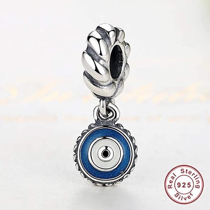 Evil Eye Protection Sterling Silver Dangle Pendant Bead Charm - Bolenvi Pandora Disney Chamilia Cartier Tiffany Charm Bead Bracelet Jewelry 