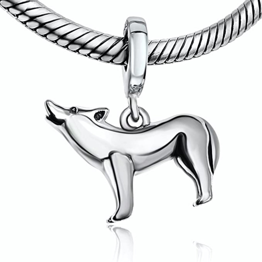 Howling Wolf Sterling Silver Dangle Pendant Bead Charm - Bolenvi Pandora Disney Chamilia Jewelry 