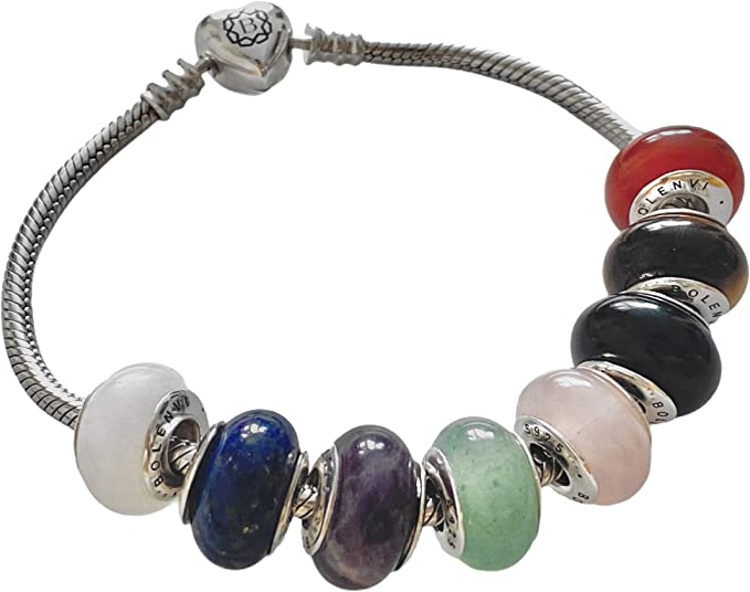 Rose Quartz Real Chakra Stone Sterling Silver Bead Charm - Bolenvi Pandora Disney Chamilia Cartier Tiffany Charm Bead Bracelet Jewelry 