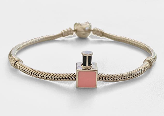 Pink Nail Polish Sterling Silver Bead Charm - Bolenvi Pandora Disney Chamilia Cartier Tiffany Charm Bead Bracelet Jewelry 