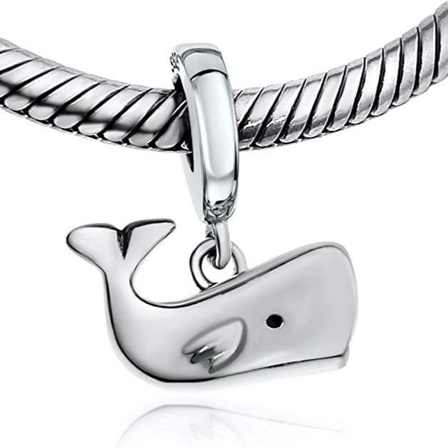 Whale Ocean Dolphin Sterling Silver Dangle Pendant Bead Charm - Bolenvi Pandora Disney Chamilia Jewelry 