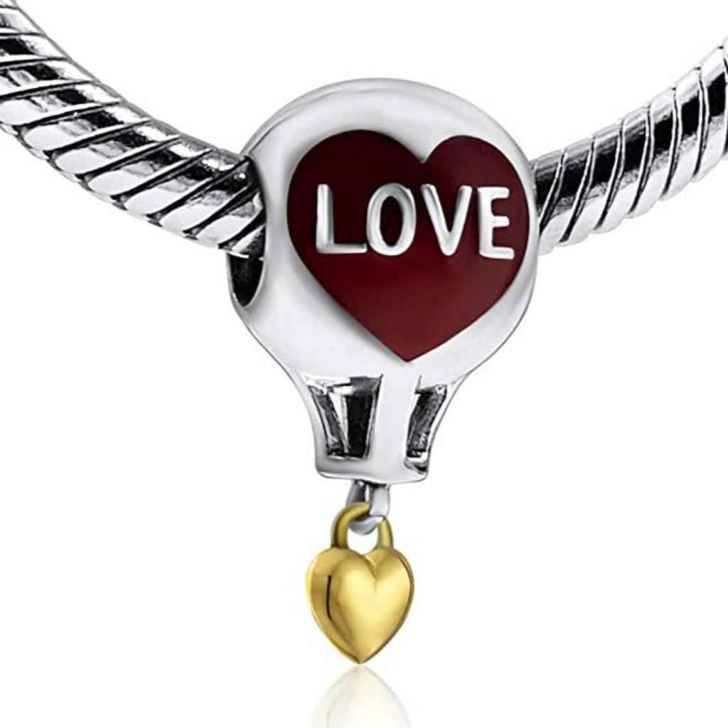 Hot Air Hotair Balloon Love Gold Heart Sterling Silver Dangle Pendant Bead Charm - Bolenvi Pandora Disney Chamilia Cartier Tiffany Charm Bead Bracelet Jewelry 