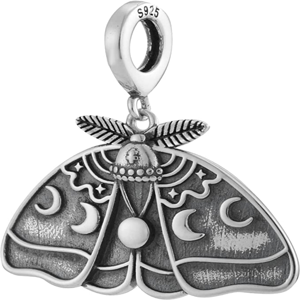 Moth Gothic Witchy Celestial Lunar Moon Stars Sterling Silver Dangle Pendant Bead Charm - Bolenvi Pandora Disney Chamilia Cartier Tiffany Charm Bead Bracelet Jewelry 