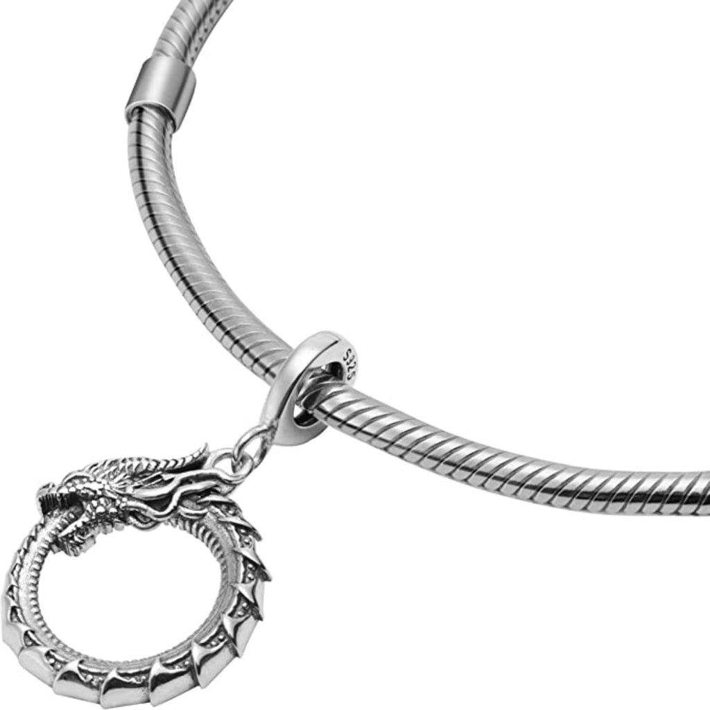 Infinity Dragon Circle Ouroboros Sterling Silver Dangle Pendant Bead Charm - Bolenvi Pandora Disney Chamilia Cartier Tiffany Charm Bead Bracelet Jewelry 