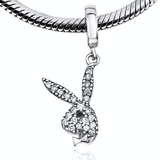 Playboy Bunny Rabbit Swarovski Crystals Sterling Silver Dangle Pendant Bead Charm - Bolenvi Pandora Disney Chamilia Jewelry 
