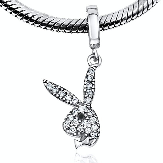 Playboy Bunny Rabbit Swarovski Crystals Sterling Silver Dangle Pendant Bead Charm - Bolenvi Pandora Disney Chamilia Jewelry 