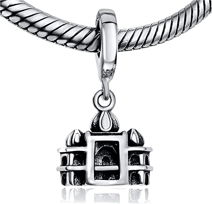 Taj Mahal India Sterling Silver Dangle Pendant Bead Charm - Bolenvi Pandora Disney Chamilia Cartier Tiffany Charm Bead Bracelet Jewelry 