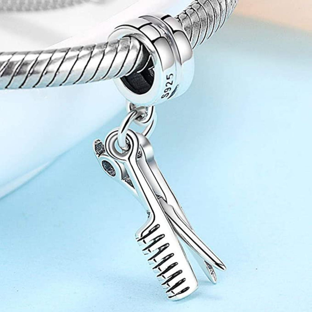 Dangling Hairdresser Scissor Comb Salon Hairstylist Sterling Silver Dangle Pendant Bead Charm - Bolenvi Pandora Disney Chamilia Jewelry 