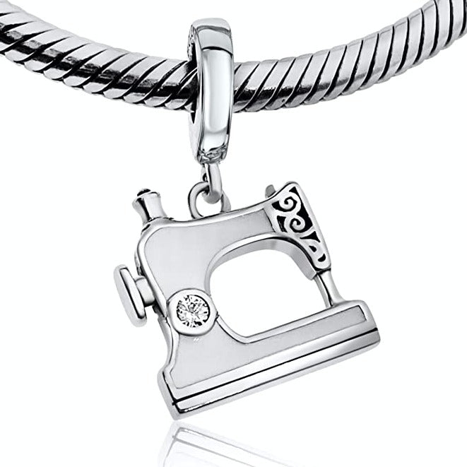 White Sewing Machine Tailor Sterling Silver Dangle Pendant Bead Charm - Bolenvi Pandora Disney Chamilia Jewelry 