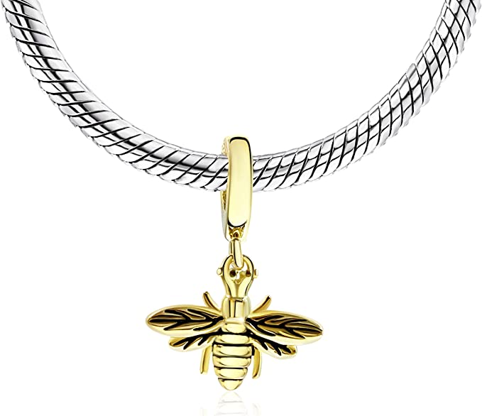 Golden Queen Bee Sterling Silver Dangle Pendant Bead Charm - Bolenvi Pandora Disney Chamilia Cartier Tiffany Charm Bead Bracelet Jewelry 