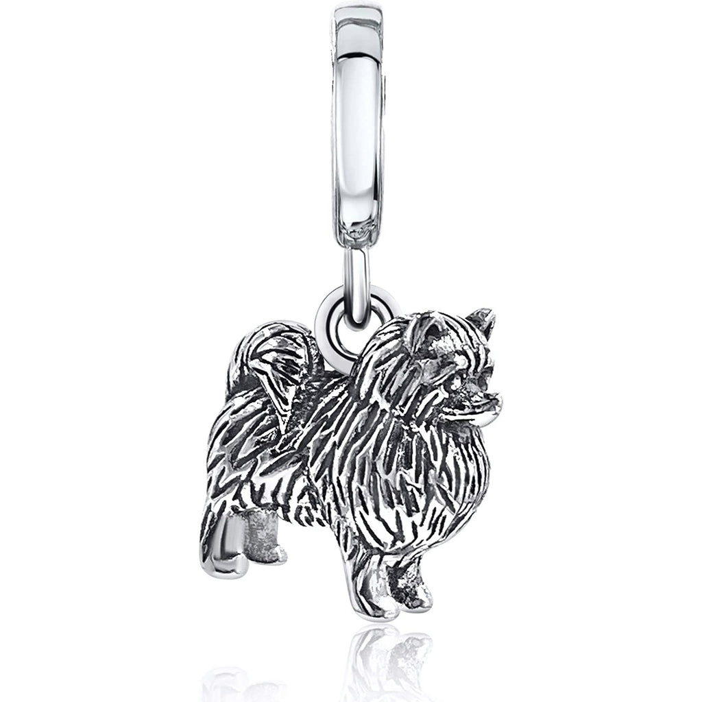 Pomeranian Dog Sterling Silver Dangle Pendant Bead Charm - Bolenvi Pandora Disney Chamilia Cartier Tiffany Charm Bead Bracelet Jewelry 