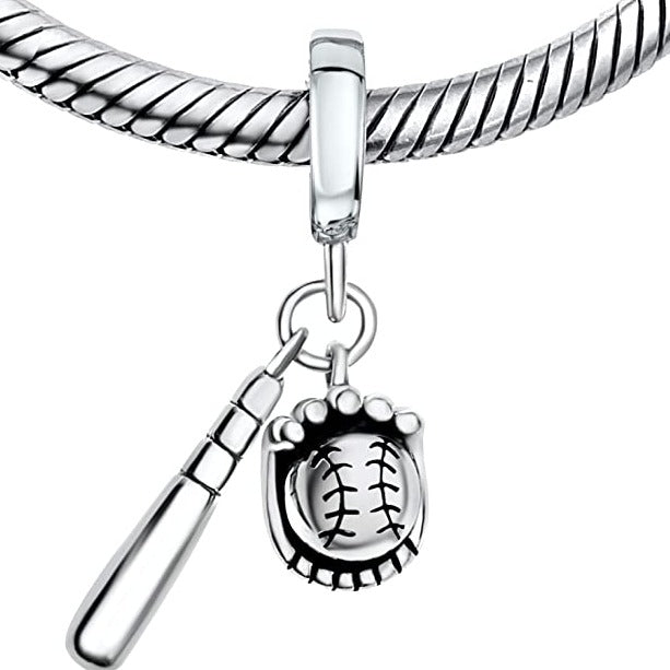 Baseball Bat Glove Sports Sterling Silver Dangle Pendant Bead Charm - Bolenvi Pandora Disney Chamilia Jewelry 