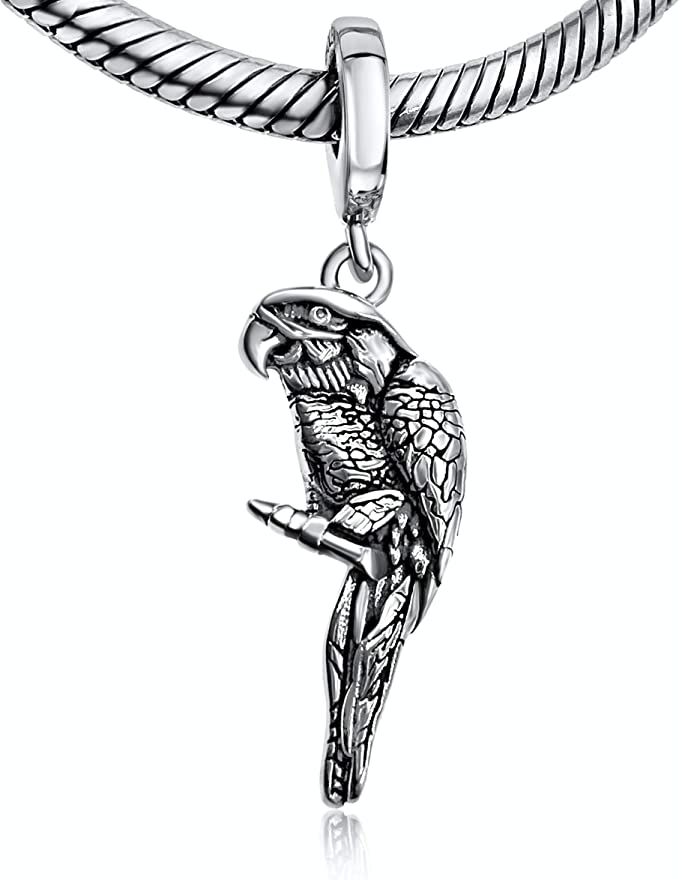 Parrot Bird Pet Sterling Silver Dangle Pendant Bead Charm - Bolenvi Pandora Disney Chamilia Jewelry 