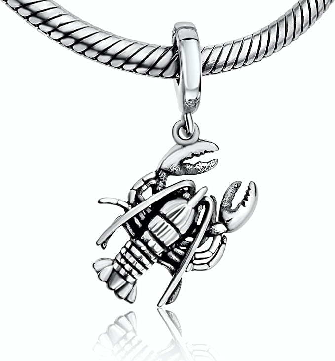 Lobster Ocean Sea Animal Sterling Silver Dangle Pendant Bead Charm - Bolenvi Pandora Disney Chamilia Jewelry 