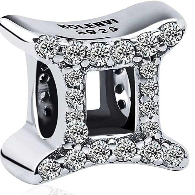 Gemini Zodiac Sterling Silver Bead Charm - Bolenvi Pandora Disney Chamilia Cartier Tiffany Charm Bead Bracelet Jewelry 